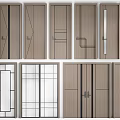 Modern Interior Hinged Doors With Wooden Panels Glass Inserts And Geometric Patterns 3d model