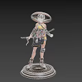 Game Fantasy Warrior Character In Yellow Top Dark Skirt With Large Hat And Dual Blades