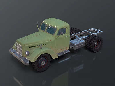 Vintage Green Truck Cab Chassis With Large Tires And Rugged Design 3d model