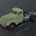 Vintage Green Truck Cab Chassis With Large Tires And Rugged Design
