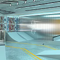 Indoor Fitness Training Space With Numbered Platforms Yellow Columns And Floor Lines
