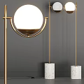 Modern Floor Lamp With Golden Stand White Spherical Shade And Concrete Base