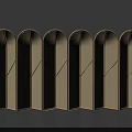 Beige Folding Room Divider With Arched Panels And Woven Texture Design