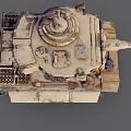 Weathered Sand Colored Military Tank With Long Cannon Turret And Metal Tracks