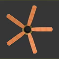 Modern Ceiling Fan With Orange Wooden Blades And Black Motor Housing