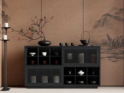 New Chinese Style Storage Rack Storage Cabinet Bucket Cabinet 3d model