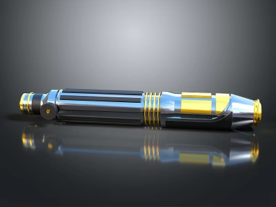 Metallic Lightsaber With Blue And Yellow Accents Reflective Surface And Detailed Structure 3d model