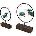 Elegant Decorative Ornament Set with Circular Frames Wooden Bases and Kingfisher Patterns 3d model