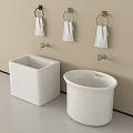 Modern Bathroom Accessories With Square Round Washbasins Wall Mounted Towel Rings And White Towels