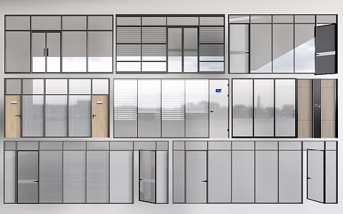 modern office glass partition floor-to-ceiling glass window office glass door 3d model