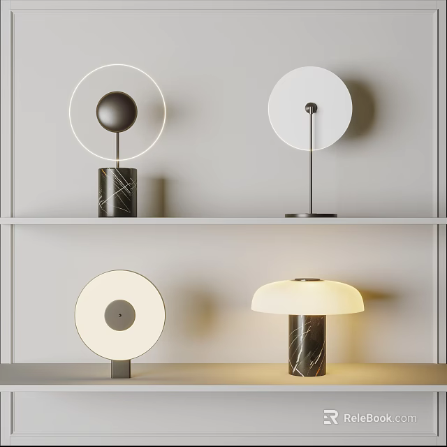 Modern Table Lamps With Marble Base And Circular Shade Design For Interior Decor 3d model