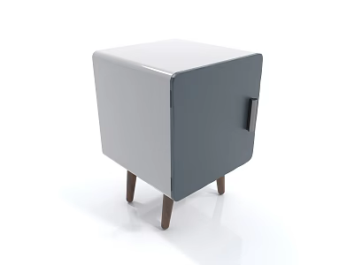 Modern Gray And White Bedside Table With Drawer And Wooden Legs 3d model
