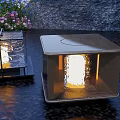 Square Outdoor Lights With Patterned Glass And Metal Glowing For Garden Patio