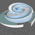 Modern Spiral Structure Building With Glass Facade Water Feature And Landmark Design 3d model