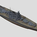 Detailed Battleship Warship Model With Gray Hull Deck Turret And Mast