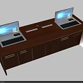 Spacious Wooden Functional Desk With Two Laptops Drawers And Cabinets For Home Office Use