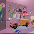 Pink Display Space With Ice Cream Truck Donuts And Ice Cream Cone Decorations