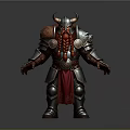 Horned Warrior Character With Red Beard Metallic Armor And Red Cape