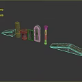 Green Stone Patterned Architectural Decorative Components With Ornate Columns Bases And Ornaments