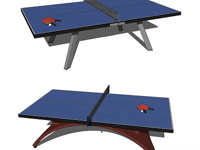 Professional Ping Pong Table Sports Equipment With Blue Tabletop And Red Paddles 3d model