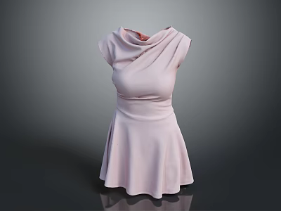 Woman Wearing Stylish Pink Sleeveless Dress With Unique Collar Design 3d model