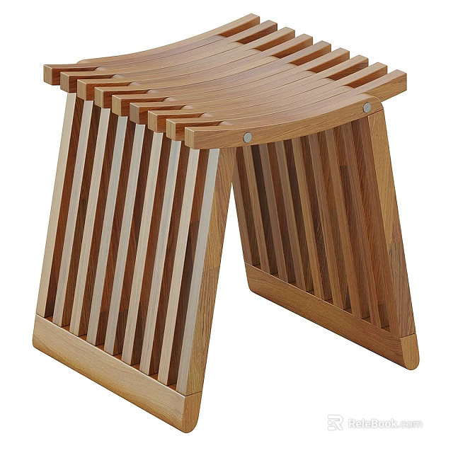 Wooden Single Chair With Slatted Design Foldable Structure And Minimalist Style 3d model 