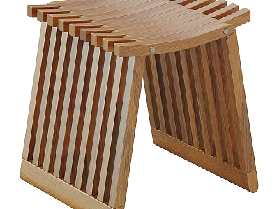 Wooden Single Chair With Slatted Design Foldable Structure And Minimalist Style 3d model