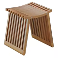 Wooden Single Chair With Slatted Design Foldable Structure And Minimalist Style