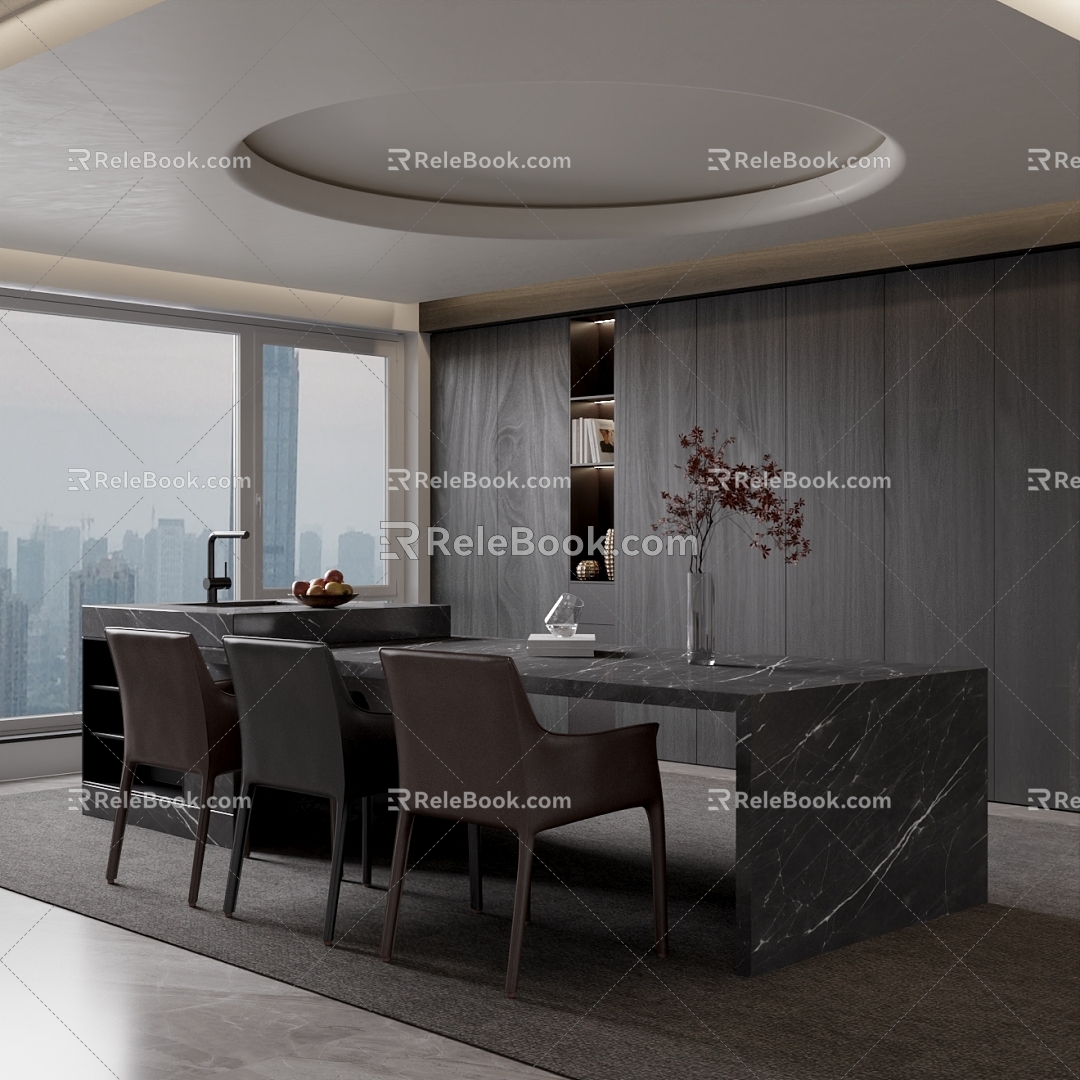 Minimalist Light Luxury Restaurant Single Chair Dining Table and Chair Ornaments 3d model