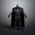 Sci-Fi Warrior Character With Metallic Helmet Armored Body And Long Cloak