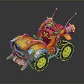 Colorful Cartoon Toy Car With Orange Yellow Green Wheels And Antennas