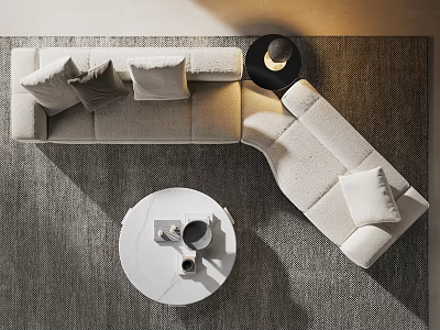 Modern L shaped Sofa Coffee Table Set With Round Table Soft Carpet And Floor Lamp 3d model
