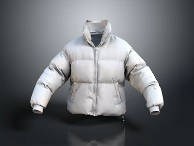 White Padded Puffer Jacket With Stand Collar Zipper Closure And Ribbed Cuffs 3d model
