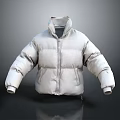 White Padded Puffer Jacket With Stand Collar Zipper Closure And Ribbed Cuffs
