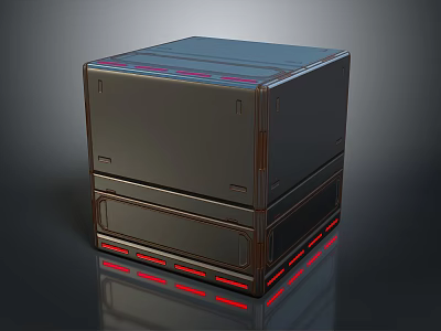 Industrial Server Cabinet With Dark Metallic Finish Stacked Structure And Red LED Strips 3d model