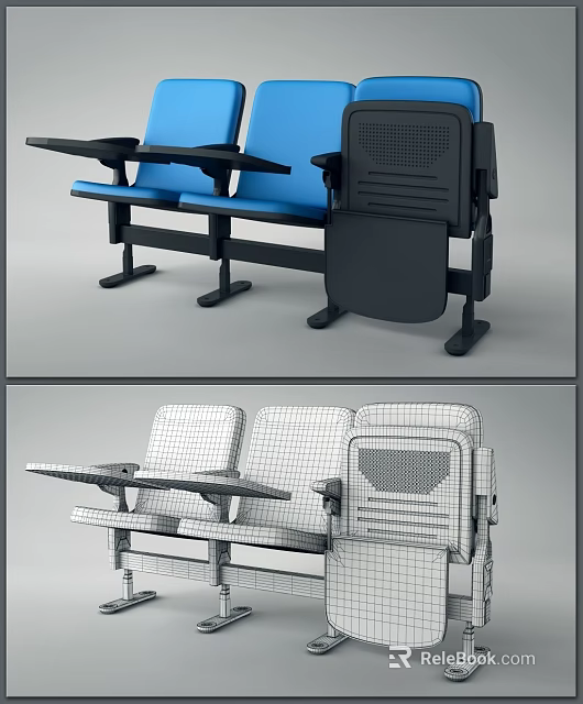 Blue Public Chair With Armrests Foldable Table And Modern Structure For Public Areas 3d model 