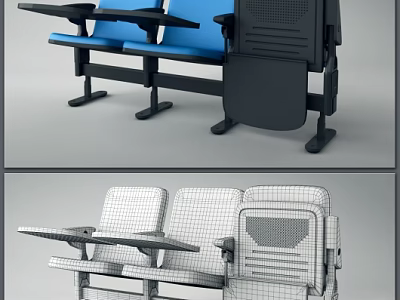 Blue Public Chair With Armrests Foldable Table And Modern Structure For Public Areas 3d model