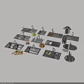 Modern Kitchen Sinks With Various Designs Faucets And Kitchen Accessories 3d model