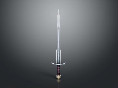 Silver Medieval Sword With Long Sharp Blade Decorative Hilt And Purple Handle 3d model