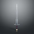 Silver Medieval Sword With Long Sharp Blade Decorative Hilt And Purple Handle