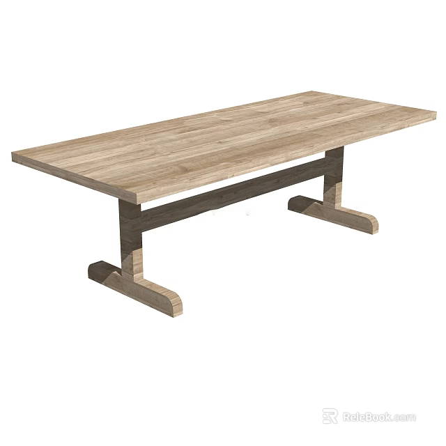 Wooden Writing Desk with Long Smooth Tabletop and Sturdy Cross Support Legs in Minimalist Style 3d model 