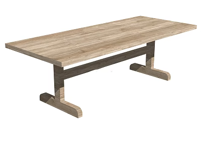 Wooden Writing Desk with Long Smooth Tabletop and Sturdy Cross Support Legs in Minimalist Style 3d model