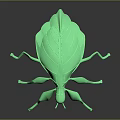 Green Leaf Shaped Insect Model With Glossy Texture On Black Background