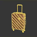 Red Striped Suitcase With Telescopic Handle And Rolling Wheels For Travel