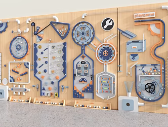 Kindergarten wall fairway science track ball school wall game science creation game wall children interactive toy wall school wall ring creation puzzle game wall 3d model