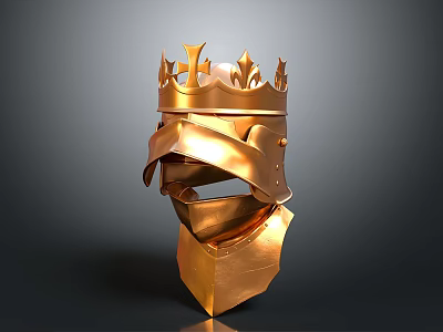 Golden Medieval Helmet With Crown Shaped Top As Battle Armor Weapon 3d model