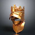 Golden Medieval Helmet With Crown Shaped Top As Battle Armor Weapon