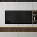 Modern TV Wall Design With White Cabinets Black Panel And LED Lighting