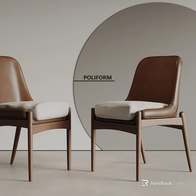 POLIFORM Modern Leisure Chair with Brown Leather Upholstery White Cushion and Wooden Frame 3d model 