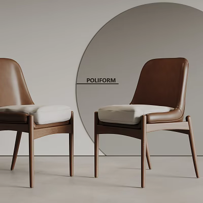 POLIFORM Modern Leisure Chair with Brown Leather Upholstery White Cushion and Wooden Frame 3d model